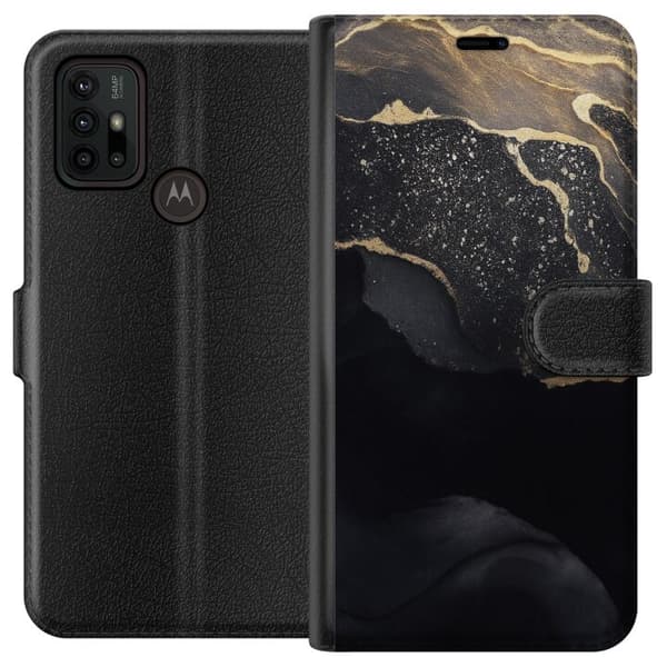 Motorola Moto G30 Tegnebogsetui Sort guld abstrakt