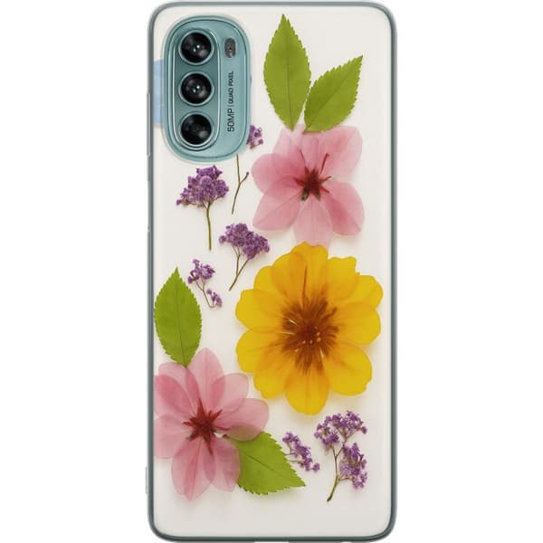 Motorola Moto G62 5G Genomskinligt Skal Pressade blommor