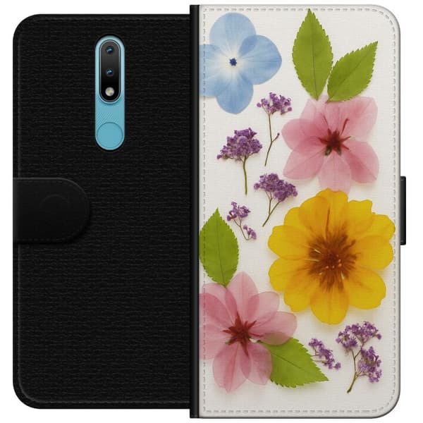 Nokia 2.4 Lommeboketui Pressede blomster