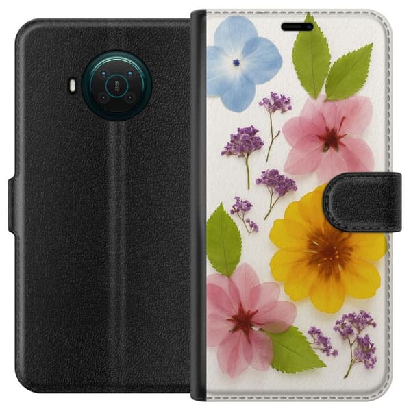 Nokia X10 Lommeboketui Pressede blomster