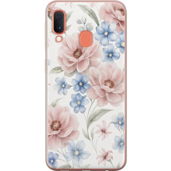 Samsung Galaxy A20e Läpinäkyvä kuori Romanttiset kukat