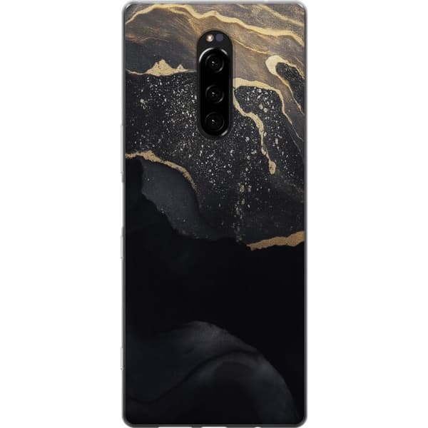 Sony Xperia 1 Gennemsigtig cover Sort guld abstrakt