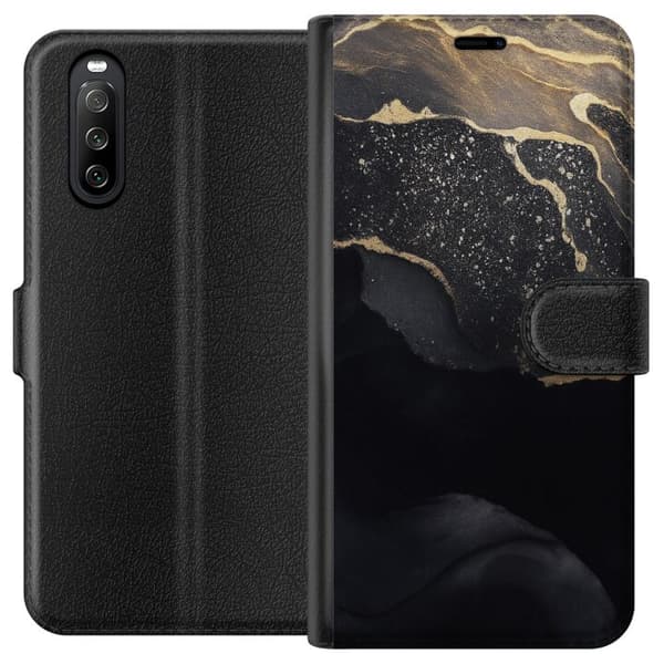 Sony Xperia 10 III Lompakkokotelo Musta kulta abstrakti