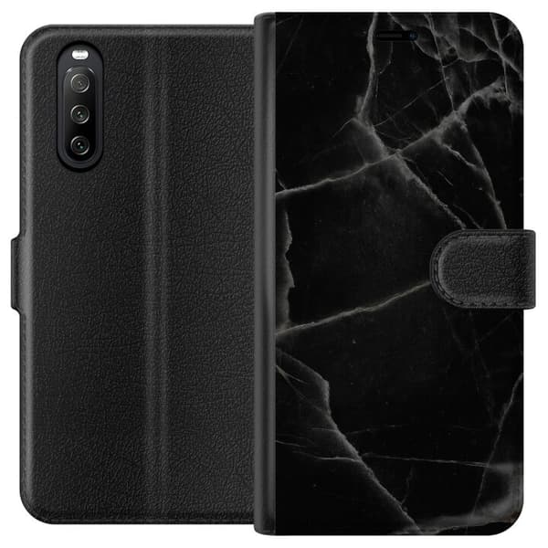 Sony Xperia 10 III Lompakkokotelo Musta marmori
