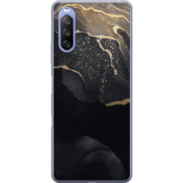 Sony Xperia 10 III Lite Läpinäkyvä kuori Musta kulta abstrakti
