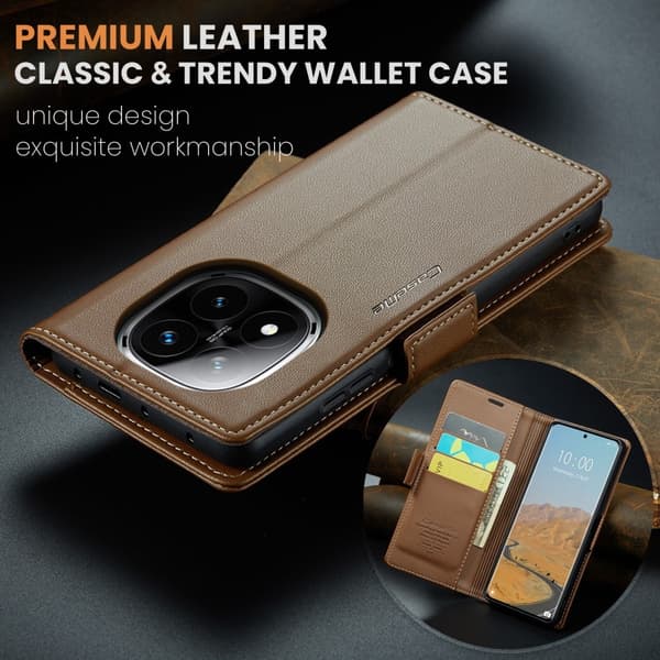 CASEME Redmi Note 14 Pro/Pro Plus 5G Fodral RFID Läder Brun