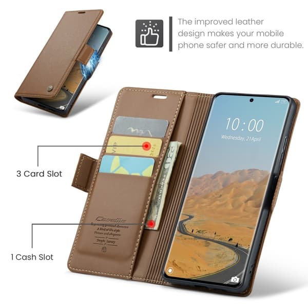 CASEME Redmi Note 14 Pro/Pro Plus 5G Fodral RFID Läder Brun