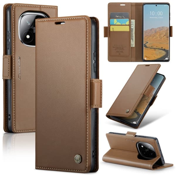 CASEME Redmi Note 14 Pro/Pro Plus 5G Fodral RFID Läder Brun