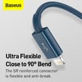 Miniatyrbild 3 av 6: BASEUS 1.5 m 3in1 USB-C/Lightning/MicroUSB Blå
