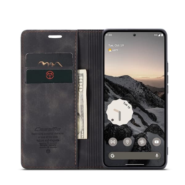 CASEME Google Pixel 9a Fodral Flip Retro Läder Svart