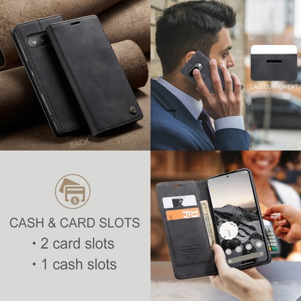 CASEME Google Pixel 9a Fodral Flip Retro Läder Svart