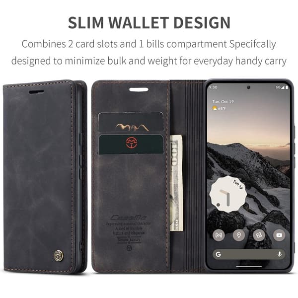 CASEME Google Pixel 9a Fodral Flip Retro Läder Svart