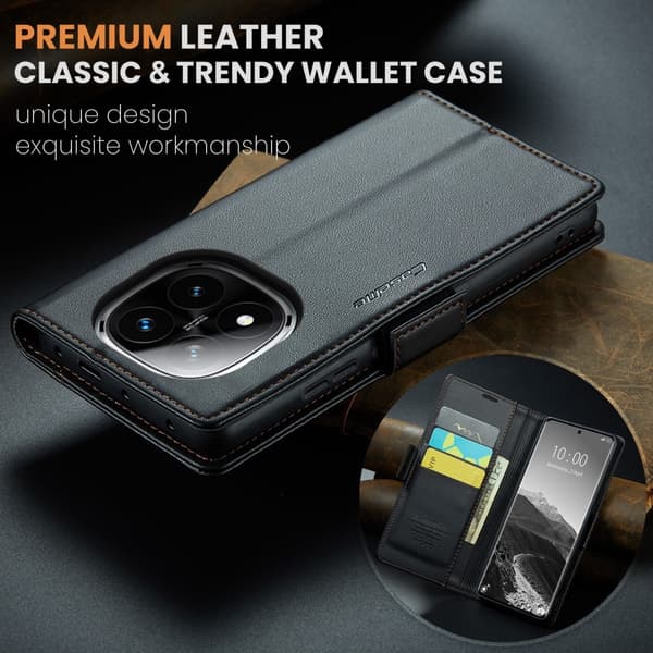 CASEME Redmi Note 14 Pro/Pro Plus 5G Fodral RFID Läder Svart