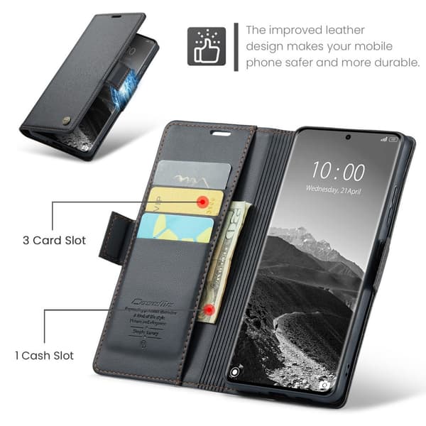 CASEME Redmi Note 14 Pro/Pro Plus 5G Fodral RFID Läder Svart
