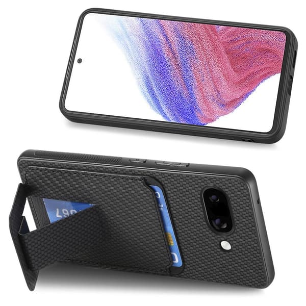 Google Pixel 9a Skal Korthållare Kickstand Kolfiber Textur