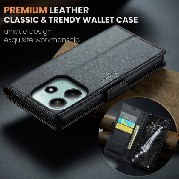 CASEME Xiaomi Redmi Note 14 5G Fodral RFID Läder Svart