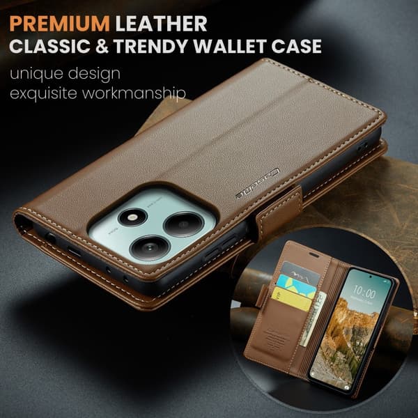 CASEME Xiaomi Redmi Note 14 5G Fodral RFID Läder Brun