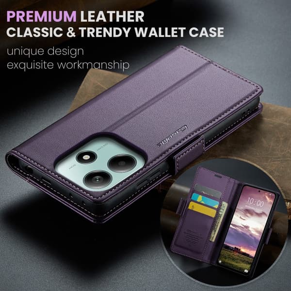 CASEME Xiaomi Redmi Note 14 5G Fodral RFID Läder Lila
