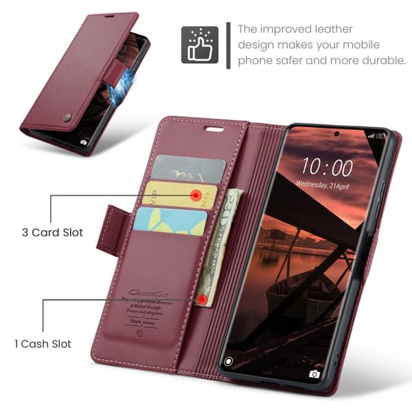 CASEME Redmi Note 14 Pro/Pro Plus 5G Fodral RFID Läder Röd