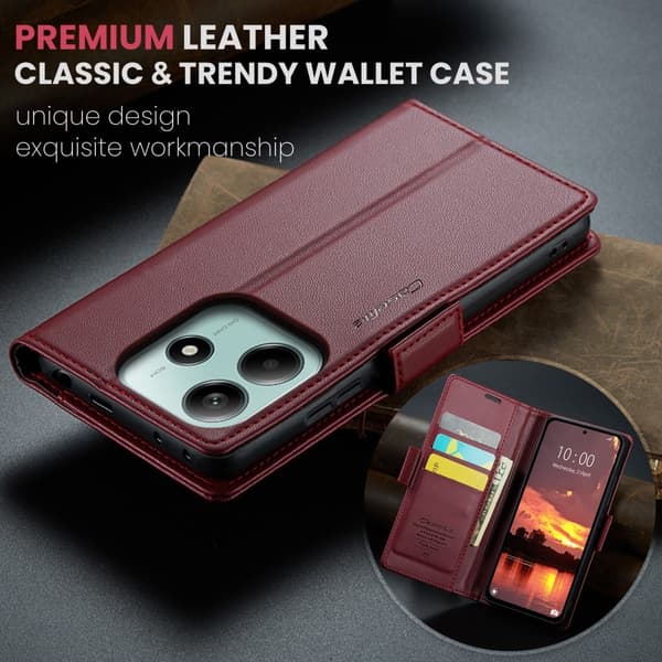 CASEME Xiaomi Redmi Note 14 5G Fodral RFID Läder Röd