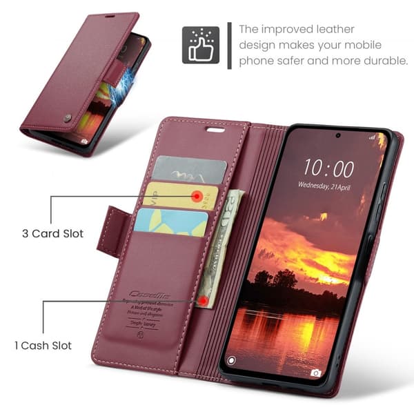 CASEME Xiaomi Redmi Note 14 5G Fodral RFID Läder Röd