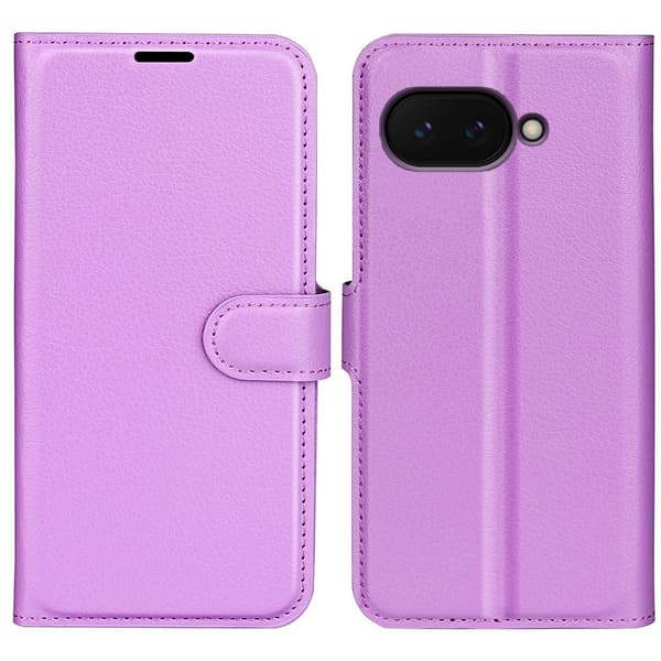 Google Pixel 9a Fodral Litchi Läder Lila