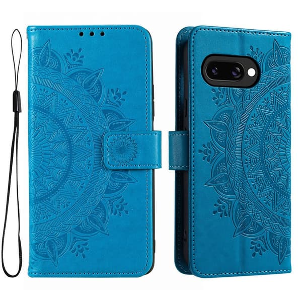 Google Pixel 9a Fodral Mandala Läder Blå
