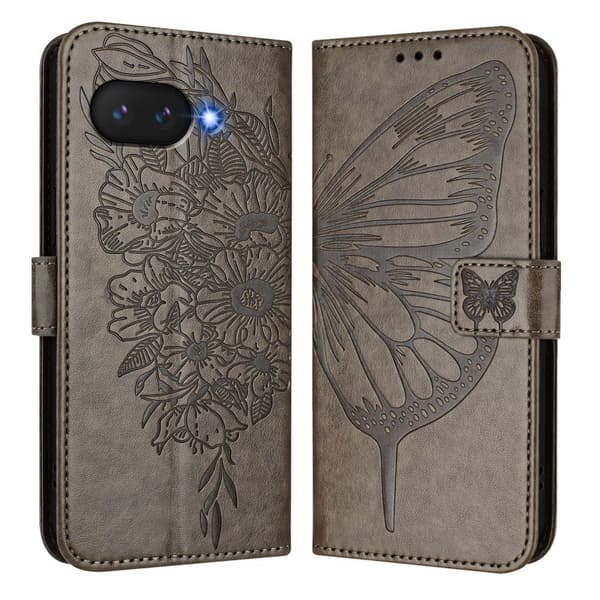 Google Pixel 9a Fodral Fjäril Tryck Grå