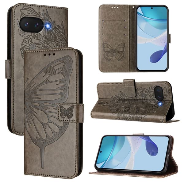 Google Pixel 9a Fodral Fjäril Tryck Grå
