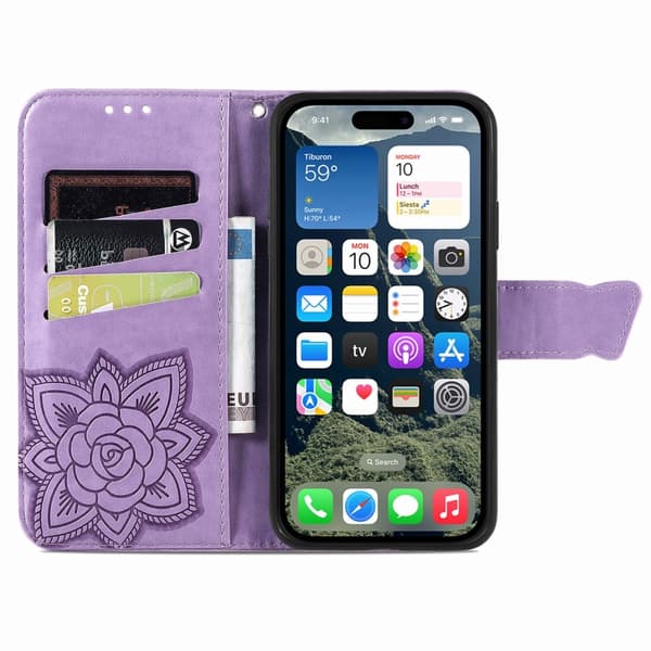 iPhone 16e Fodral Med Fjäril Tryck Lila