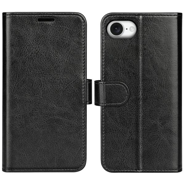 iPhone 16e Fodral Crazy Horse Läder Svart