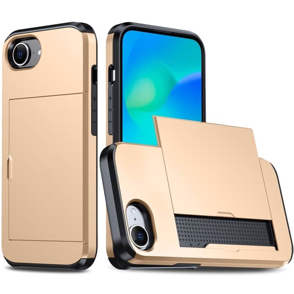 iPhone 16e Skal Hybrid Med Kortfack Guld