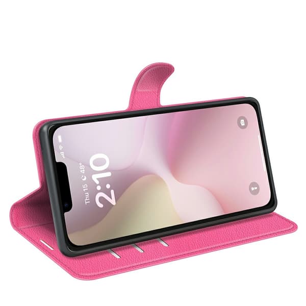 iPhone 16e Fodral Litchi Läder Rosa