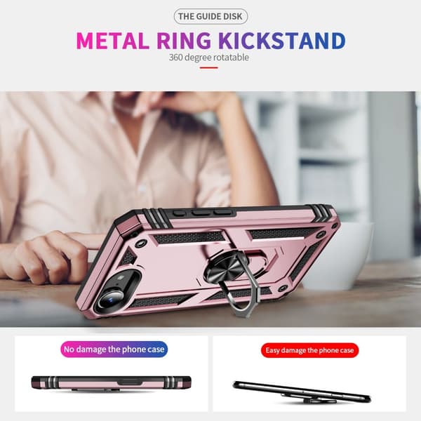 iPhone 16e Skal Shockproof Hybrid Ring Roséguld