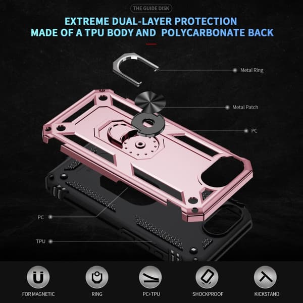 iPhone 16e Skal Shockproof Hybrid Ring Roséguld