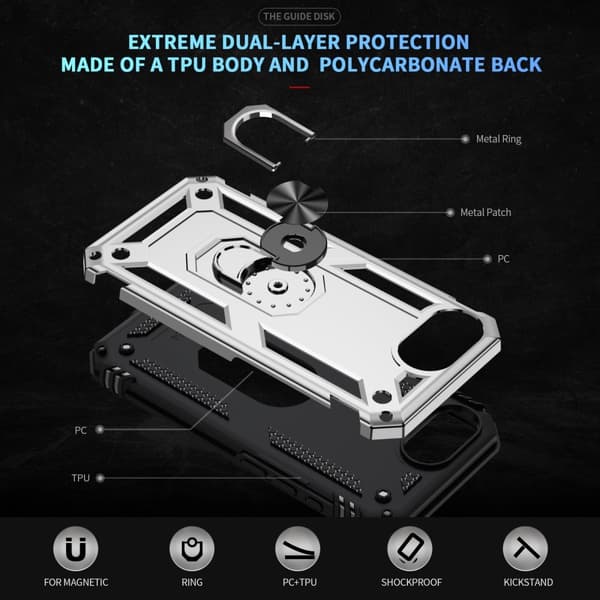 iPhone 16e Skal Shockproof Hybrid Ring Silver