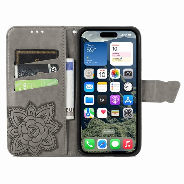iPhone 16e Fodral Med Fjäril Tryck Grå