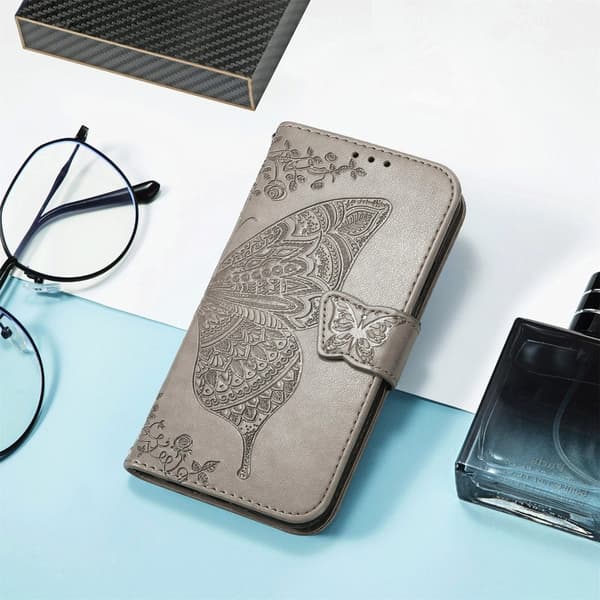 iPhone 16e Fodral Med Fjäril Tryck Grå