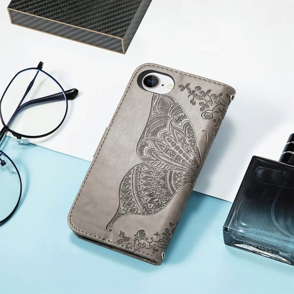 iPhone 16e Fodral Med Fjäril Tryck Grå