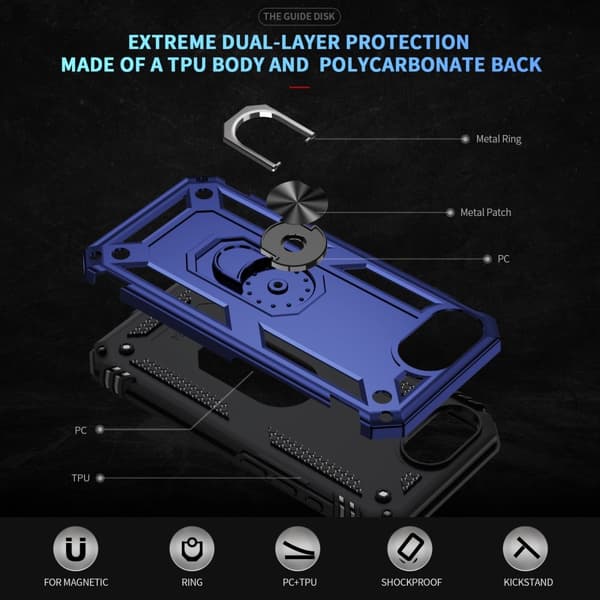 iPhone 16e Skal Shockproof Hybrid Ring Blå