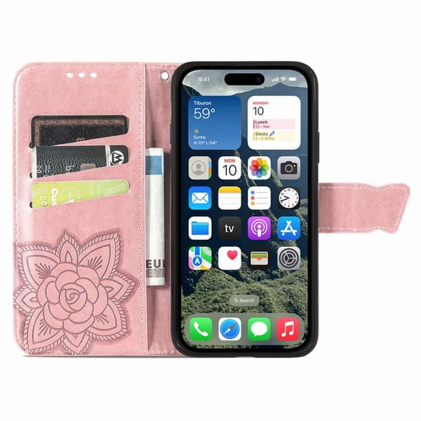iPhone 16e Fodral Med Fjäril Tryck Roséguld