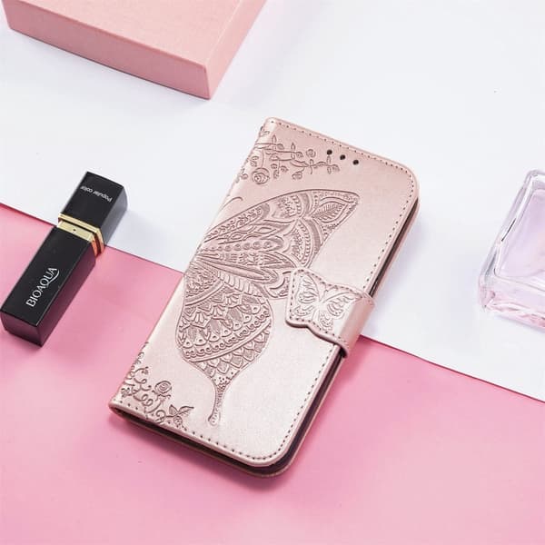 iPhone 16e Fodral Med Fjäril Tryck Roséguld