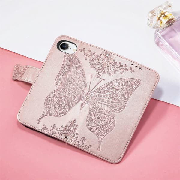 iPhone 16e Fodral Med Fjäril Tryck Roséguld