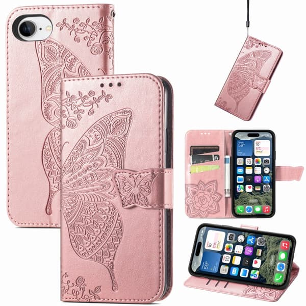 iPhone 16e Fodral Med Fjäril Tryck Roséguld