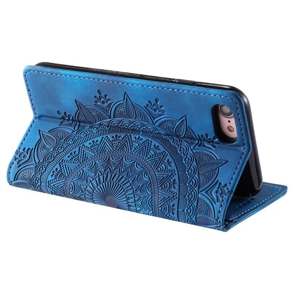 iPhone 16e Fodral Flip Mandala Läder Blå