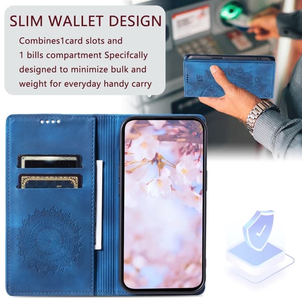 iPhone 16e Fodral Flip Mandala Läder Blå