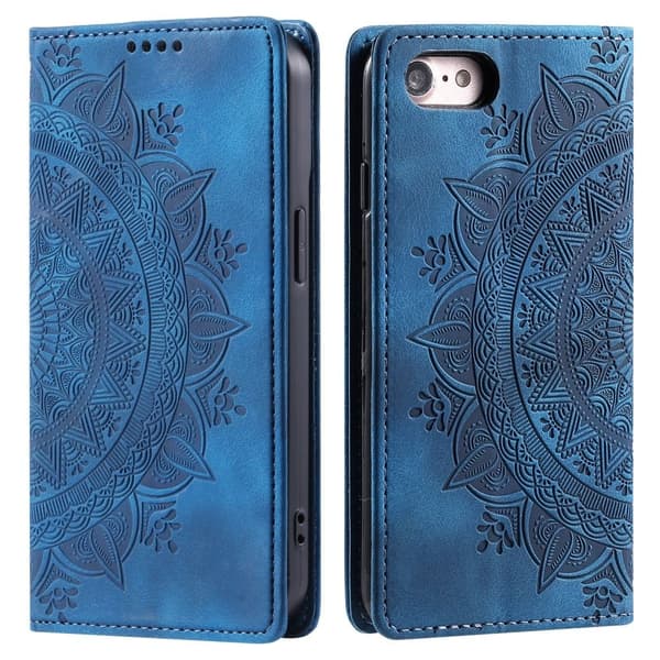 iPhone 16e Fodral Flip Mandala Läder Blå