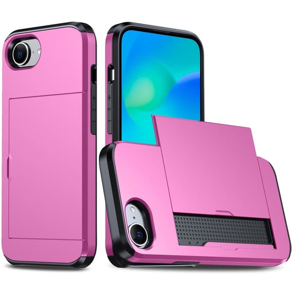 iPhone 16e Skal Hybrid Med Kortfack Rosa