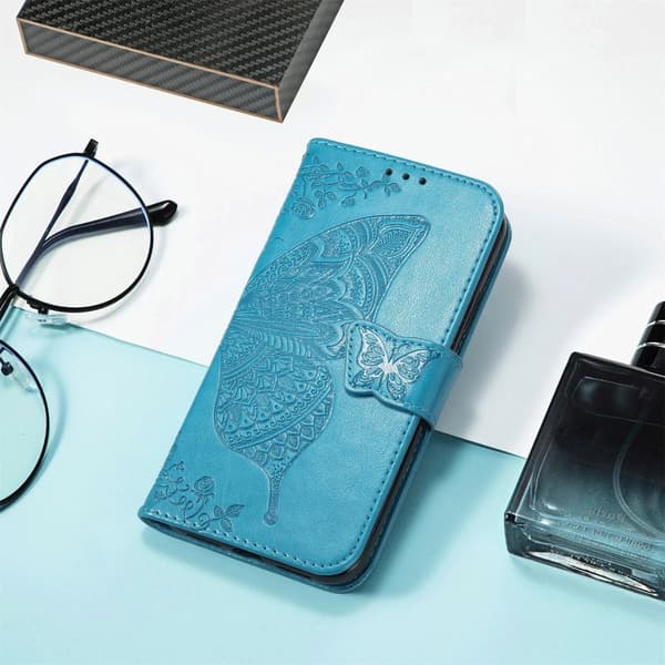 iPhone 16e Fodral Med Fjäril Tryck Blå