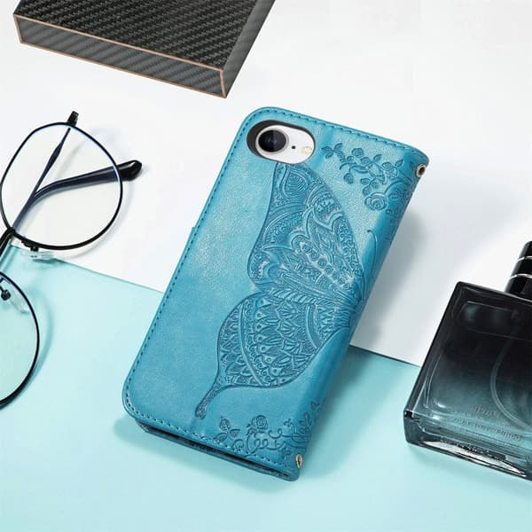 iPhone 16e Fodral Med Fjäril Tryck Blå